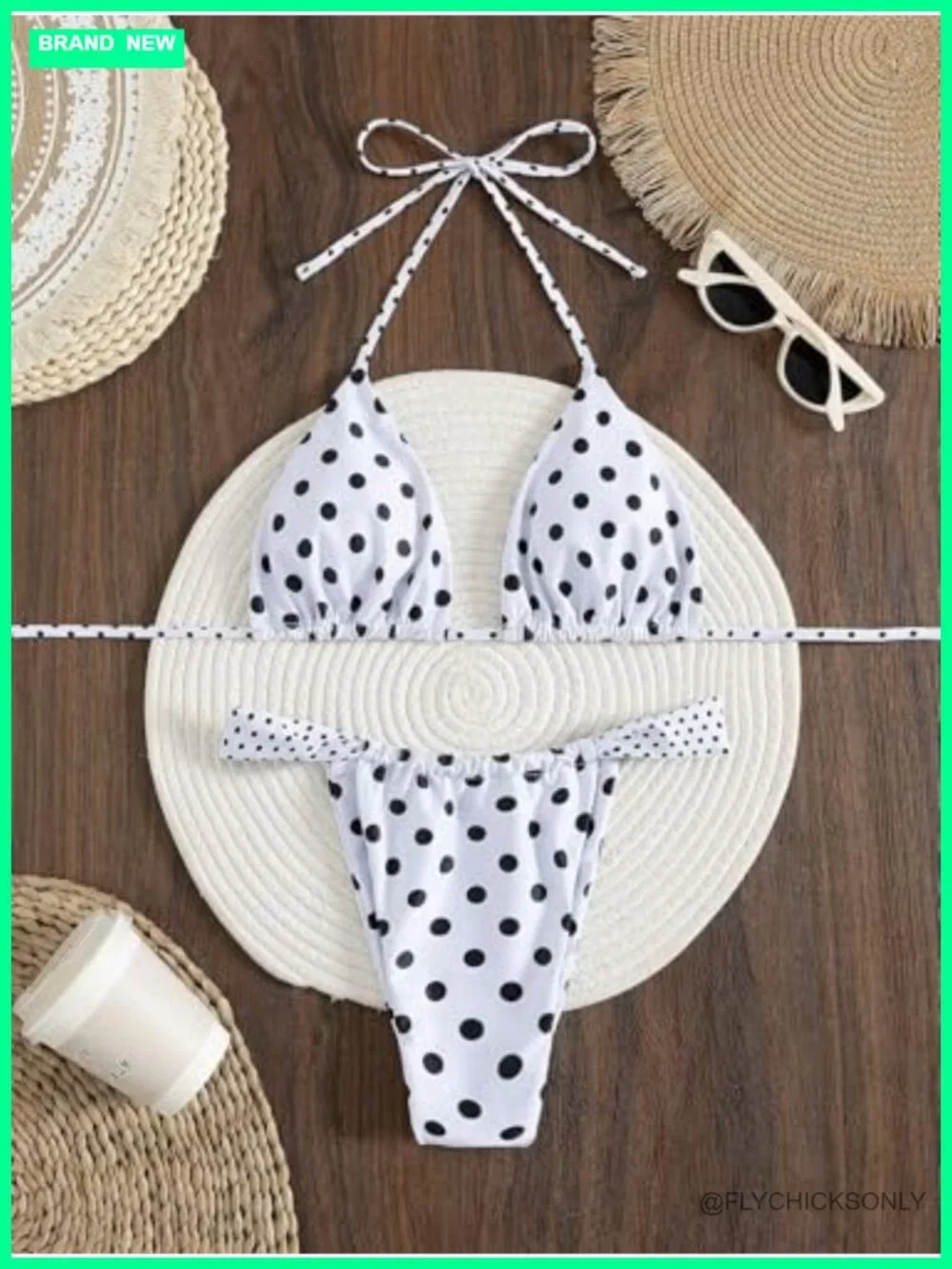 Women's 2 Piece Polka Dot Halter Triangle Bikini Set High Cut Swimwear